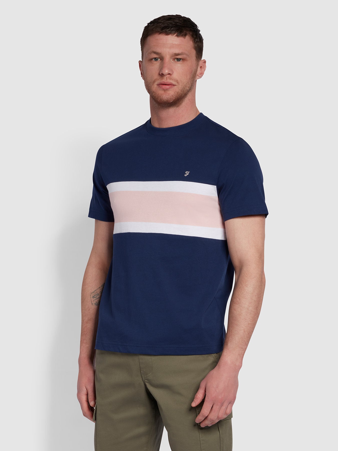 View Ginsberg Modern Fit Chest Stripe TShirt In Midnight Blue information