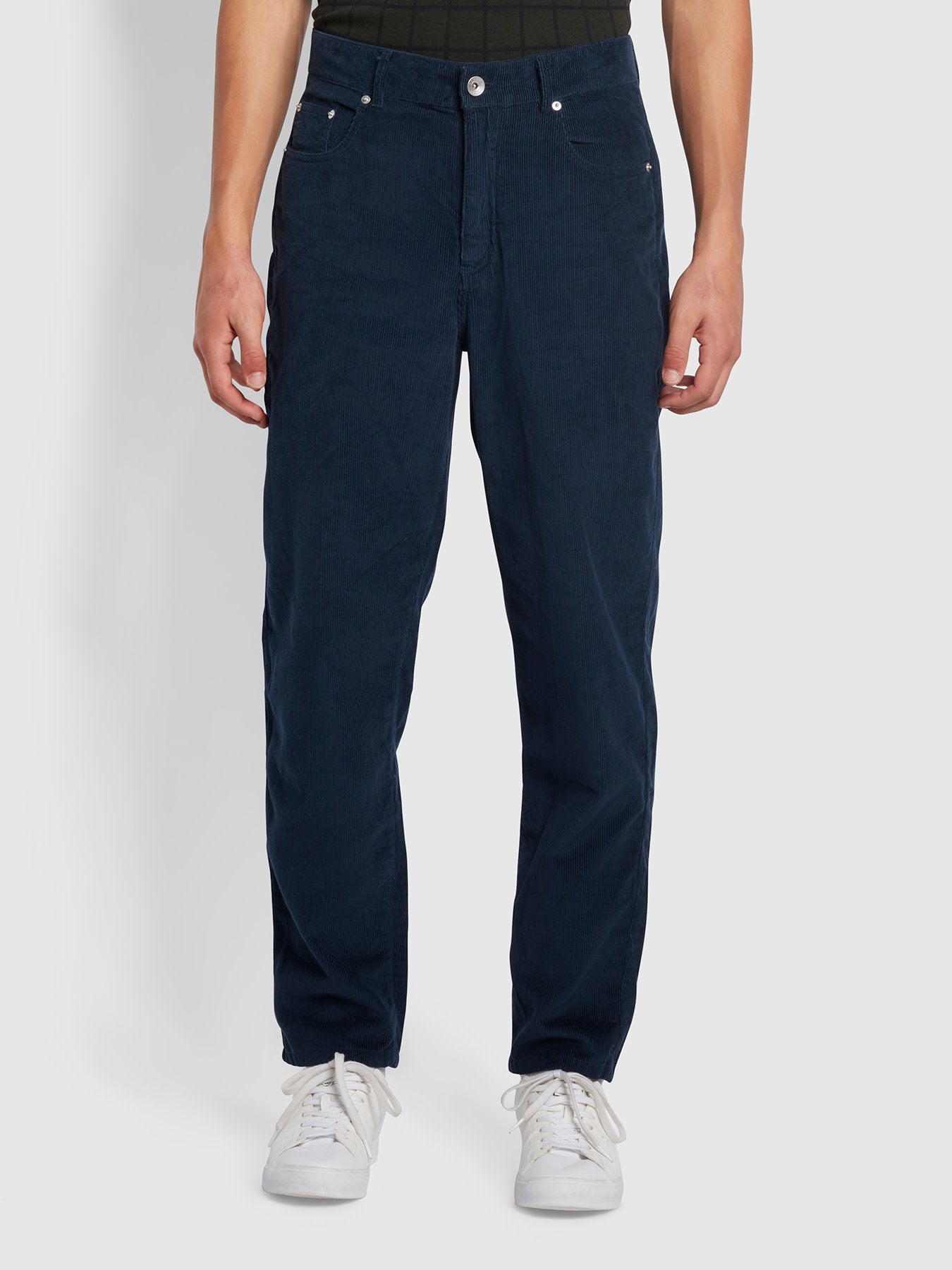 View Rushmore Regular Fit Cotton Corduroy Tapered Jeans In True Navy information