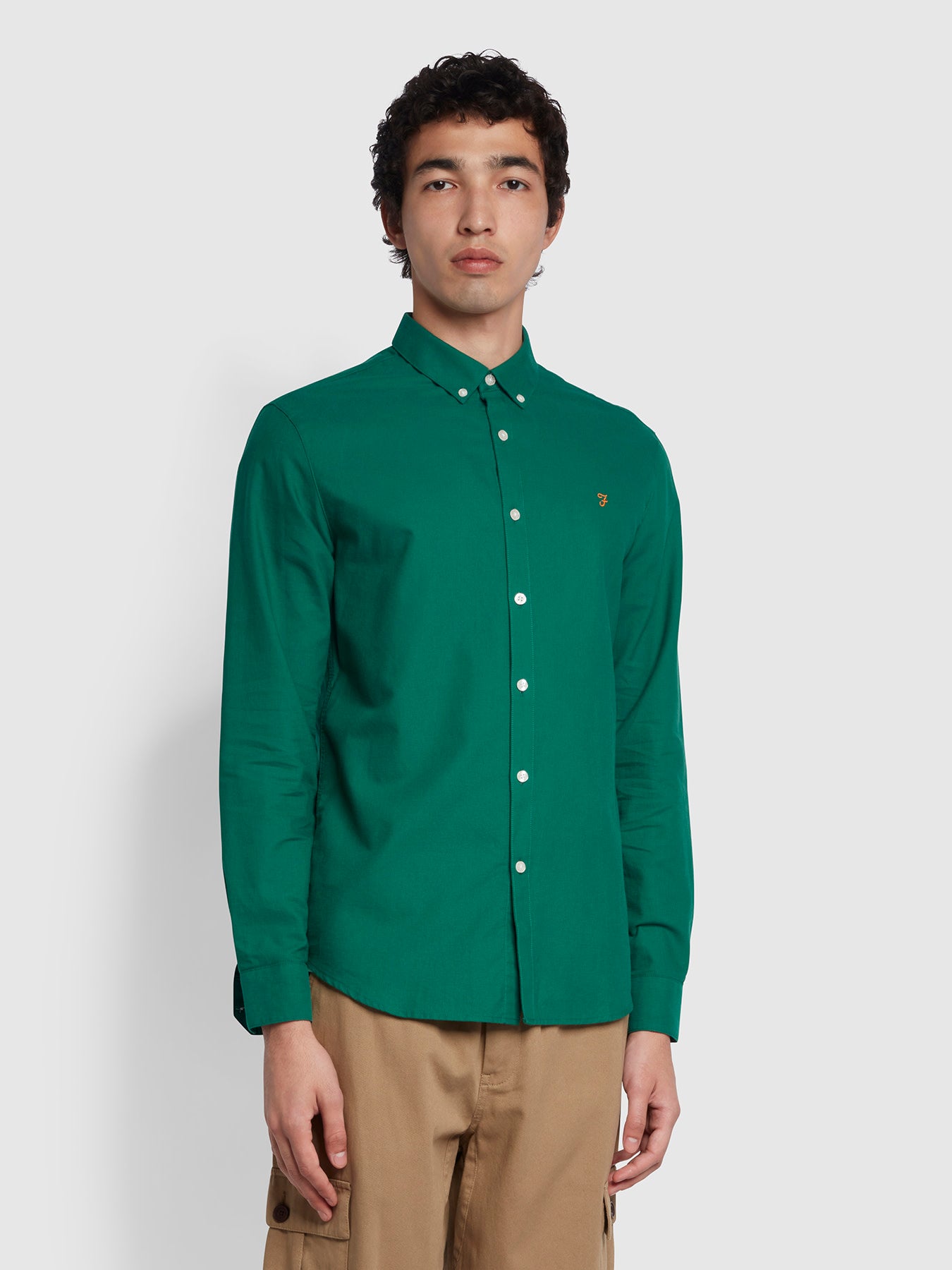 View Farah Brewer Slim Fit Organic Cotton Oxford Shirt Green Mens information