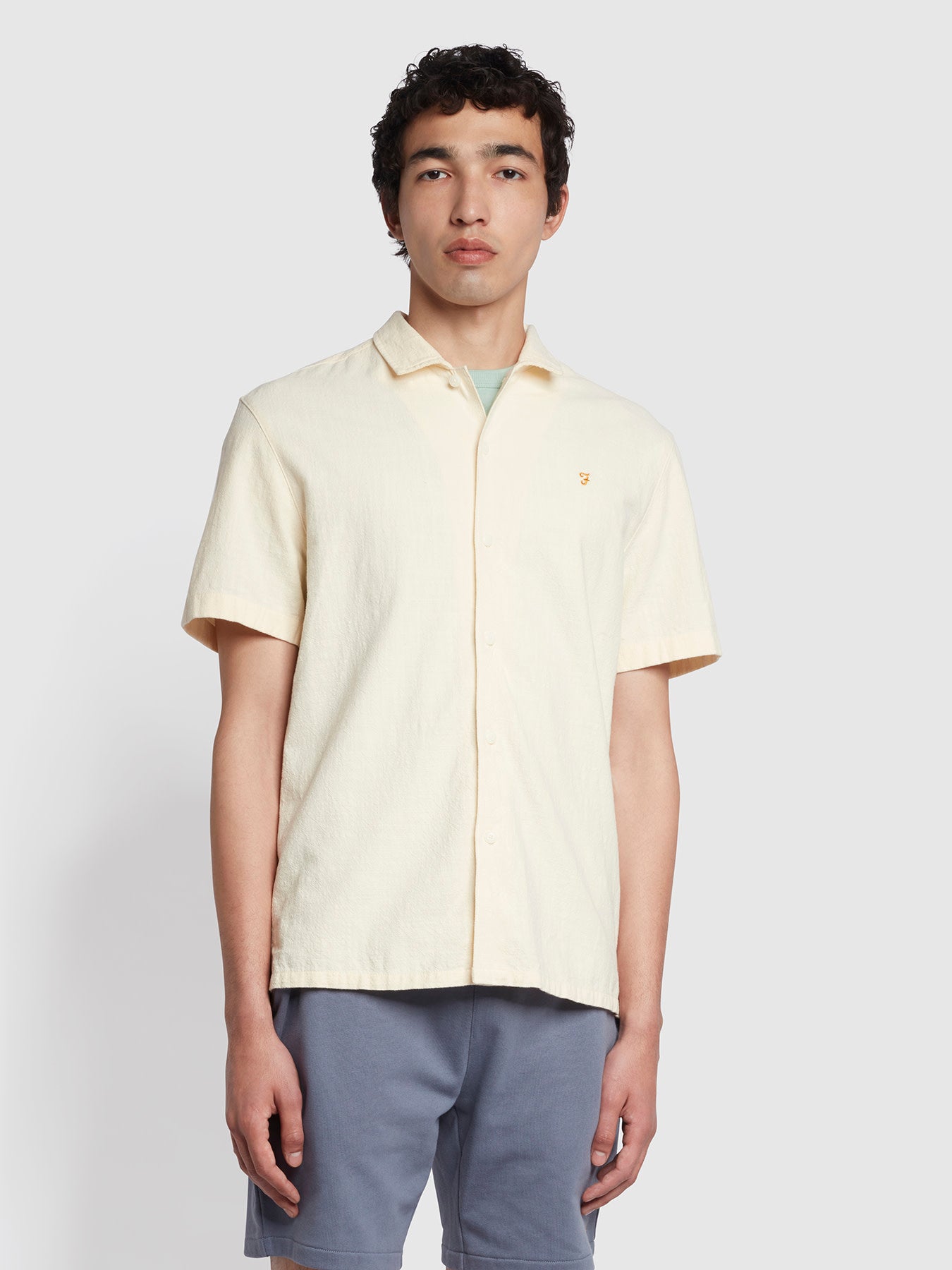 View Farah Cresswell Casual Fit Short Sleeve Organic Cotton Shirt Beige Mens information