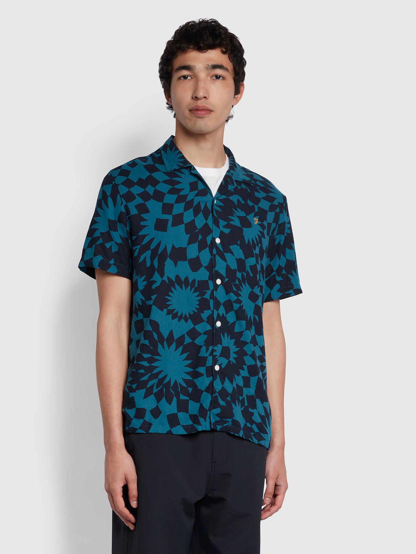 View Rebello Casual Fit Short Sleeve Shirt In Oil Blue information