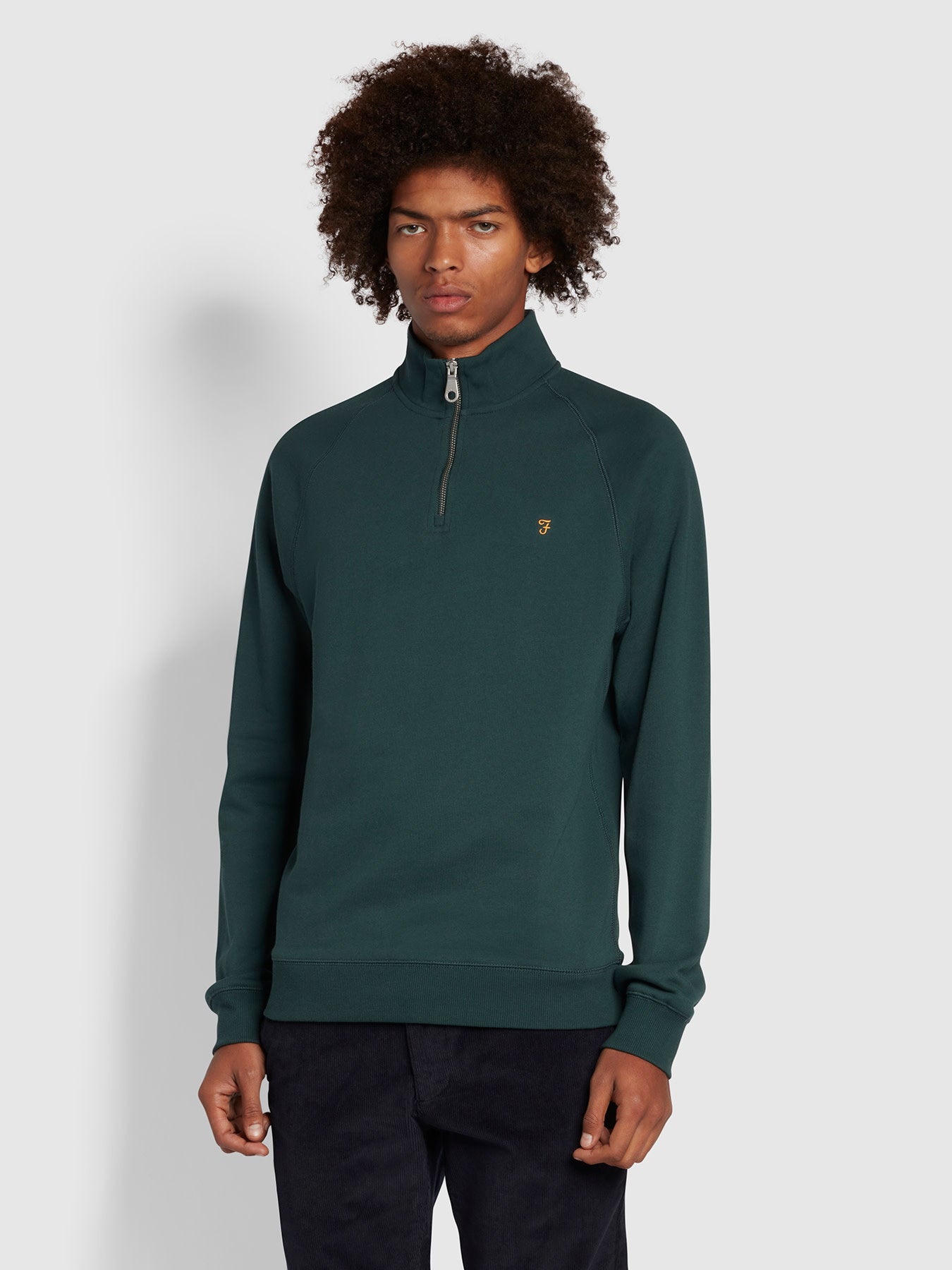 View Farah Jim Slim Fit Quarter Zip Sweatshirt In Farah Forest Green Green Mens information