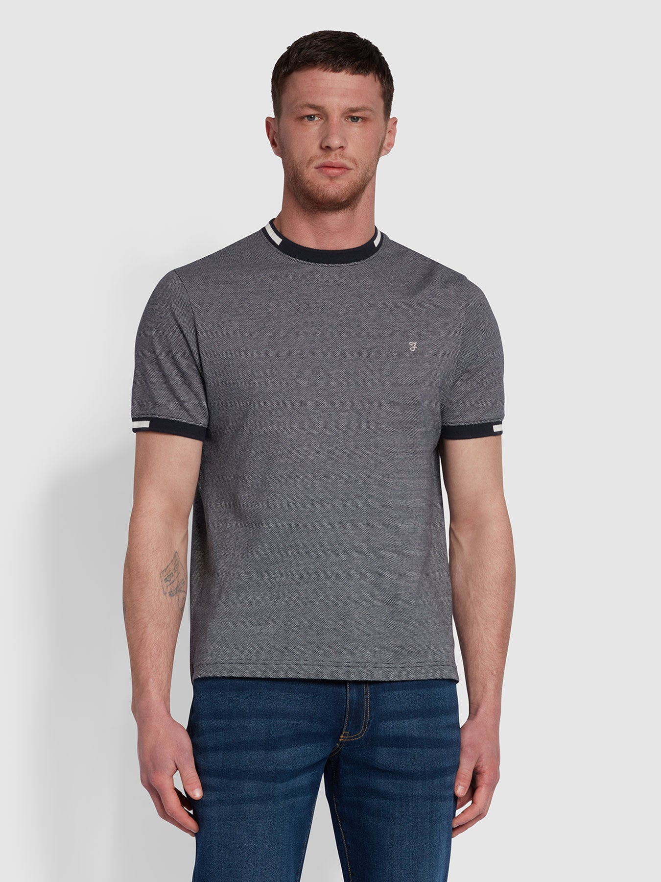 View Farah Jac Modern Fit Birdseye TShirt In True Navy Blue Mens information