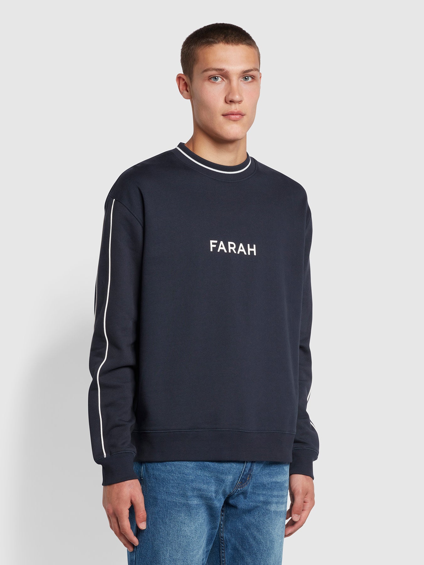 Farah Courtnell Regular Fit Crew Neck Organic Cotton Sweatshirt In Blue