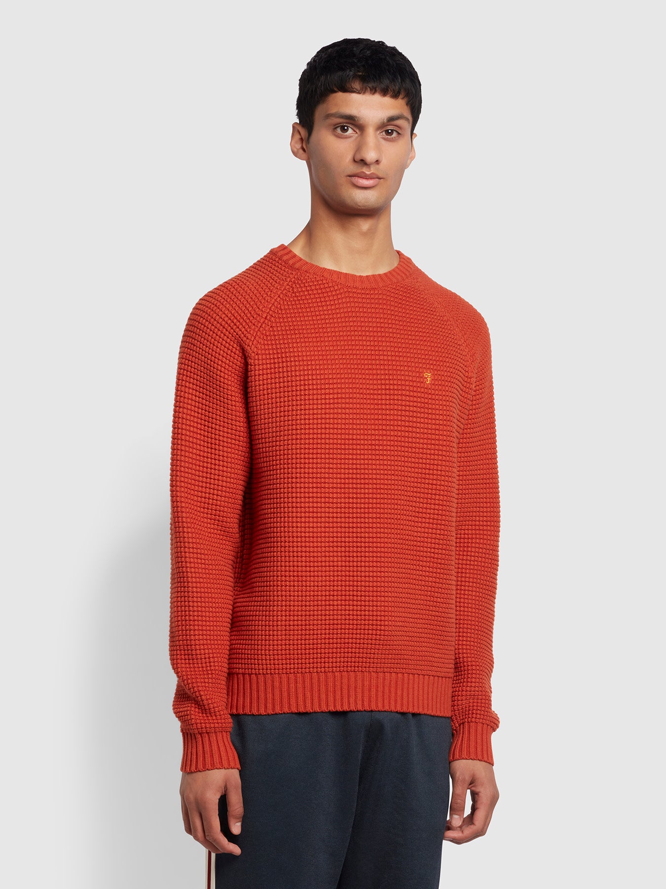 Farah Lawes Regular Fit Textured Crew Neck Jumper In Orange