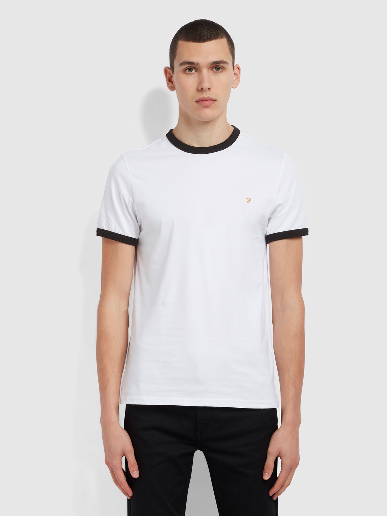 Farah Groves Slim Fit Organic Cotton Ringer T-Shirt In White