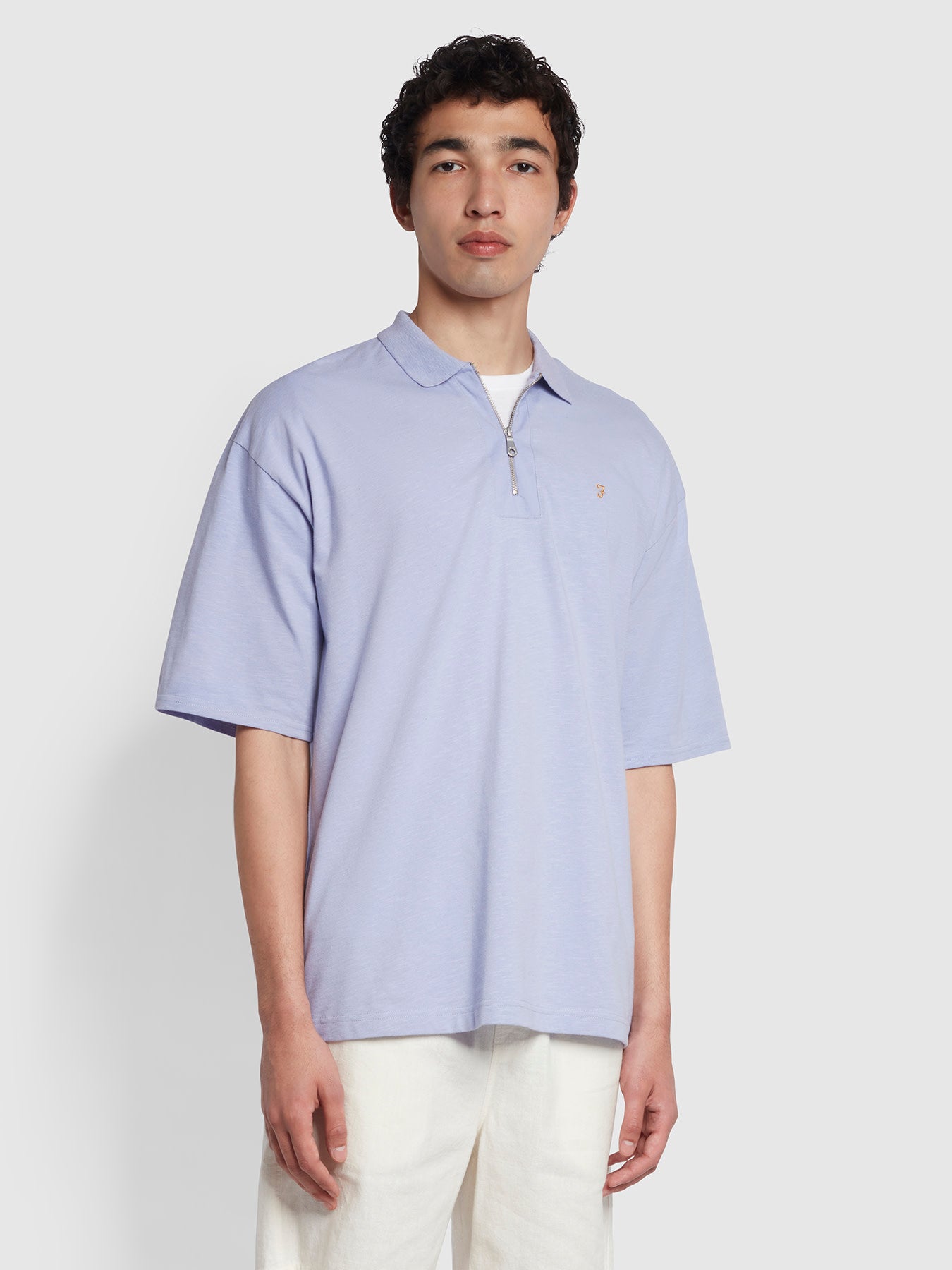 View Costello Organic Cotton Zipped Polo Shirt In Dusty Lilac information