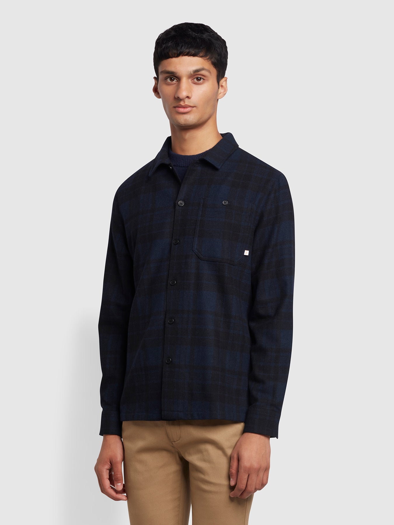 Farah Marks Relaxed Fit Check Over Shirt In Blue