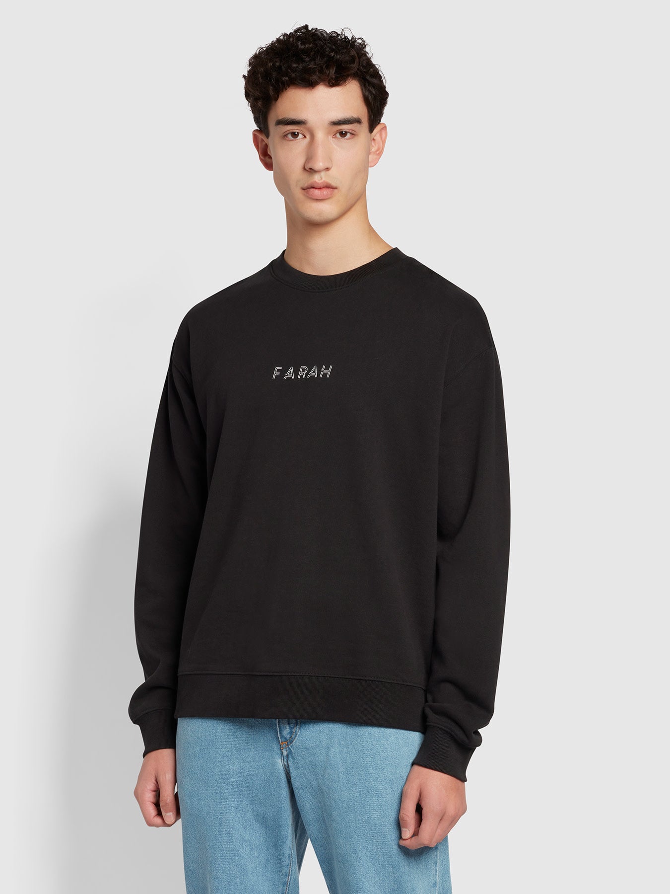 View Farah Zermatt Relaxed Fit Organic Cotton Crew Neck Sweatshirt Black Mens information