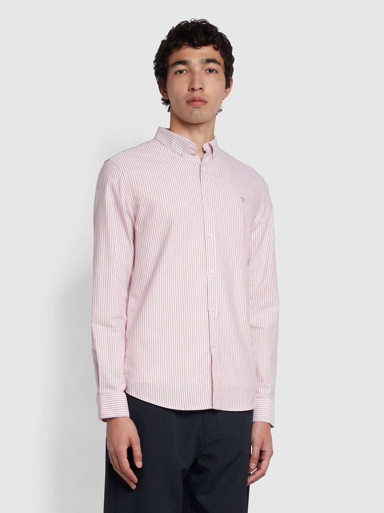 View Brewer Slim Fit Striped Organic Cotton Oxford Shirt In Torch Pink information