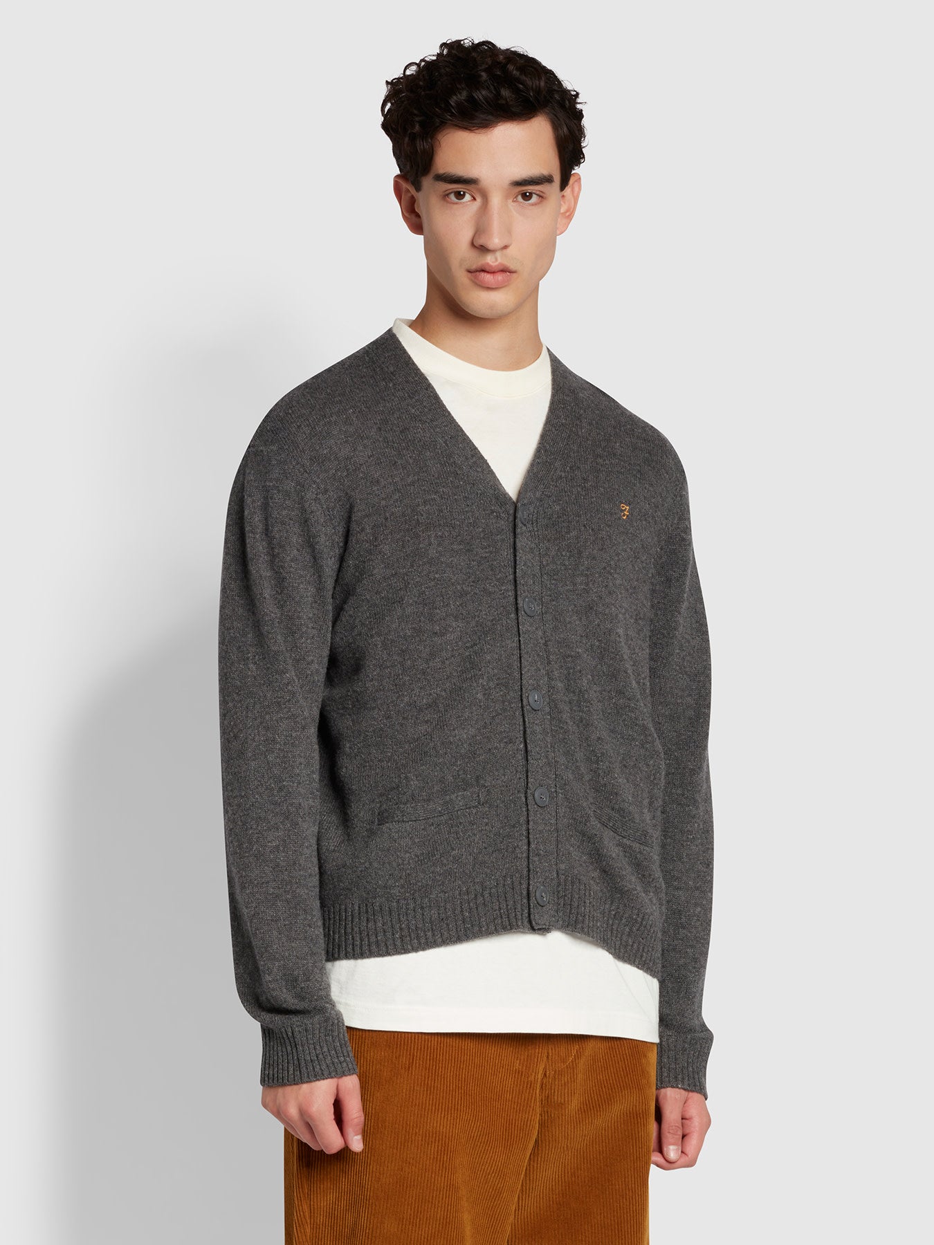 View Birchall Slim Fit Lambswool Cardigan In Farah Grey Marl information