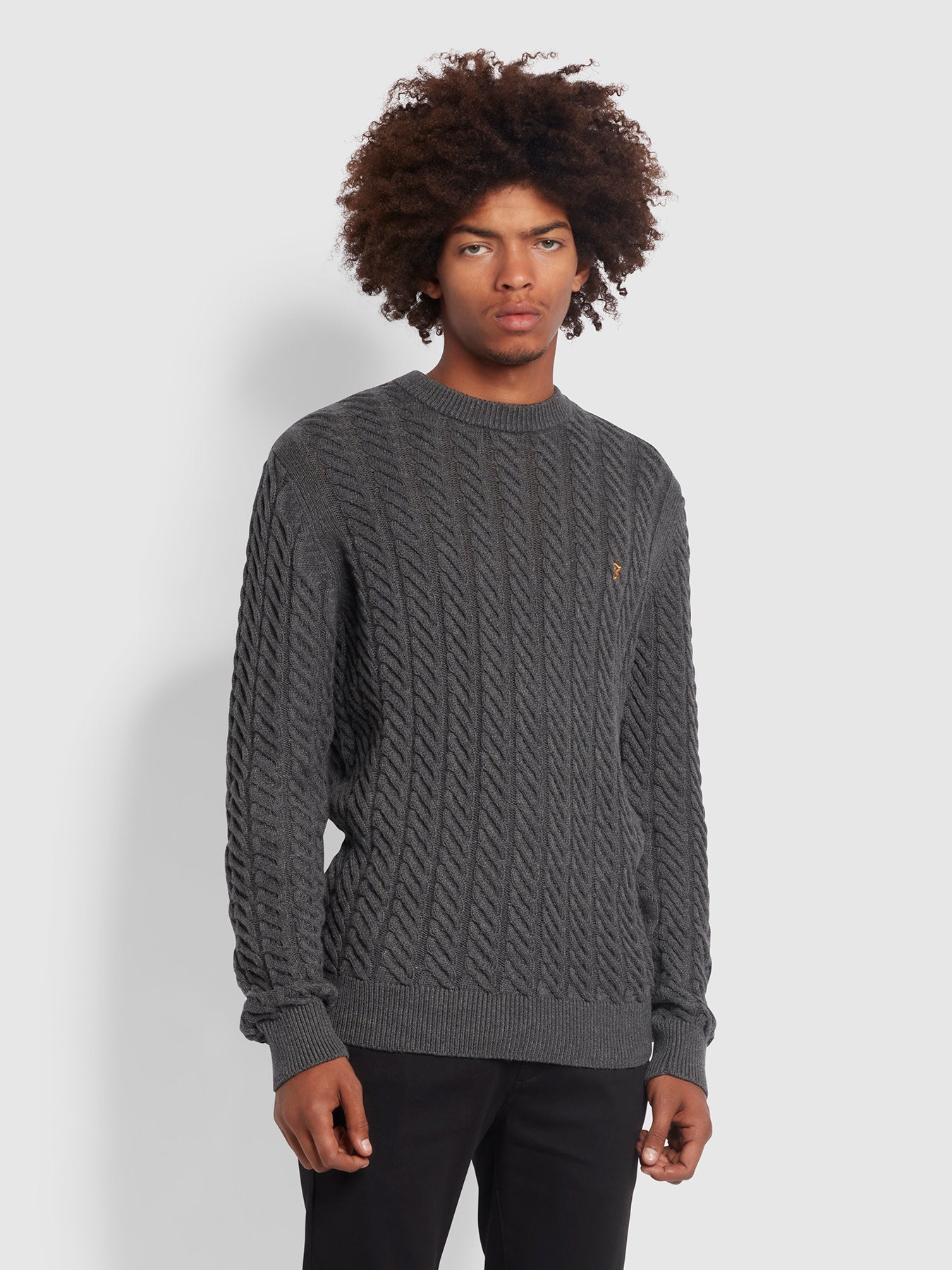 View Aspo Slim Fit Cable Knit Jumper In Farah Grey information