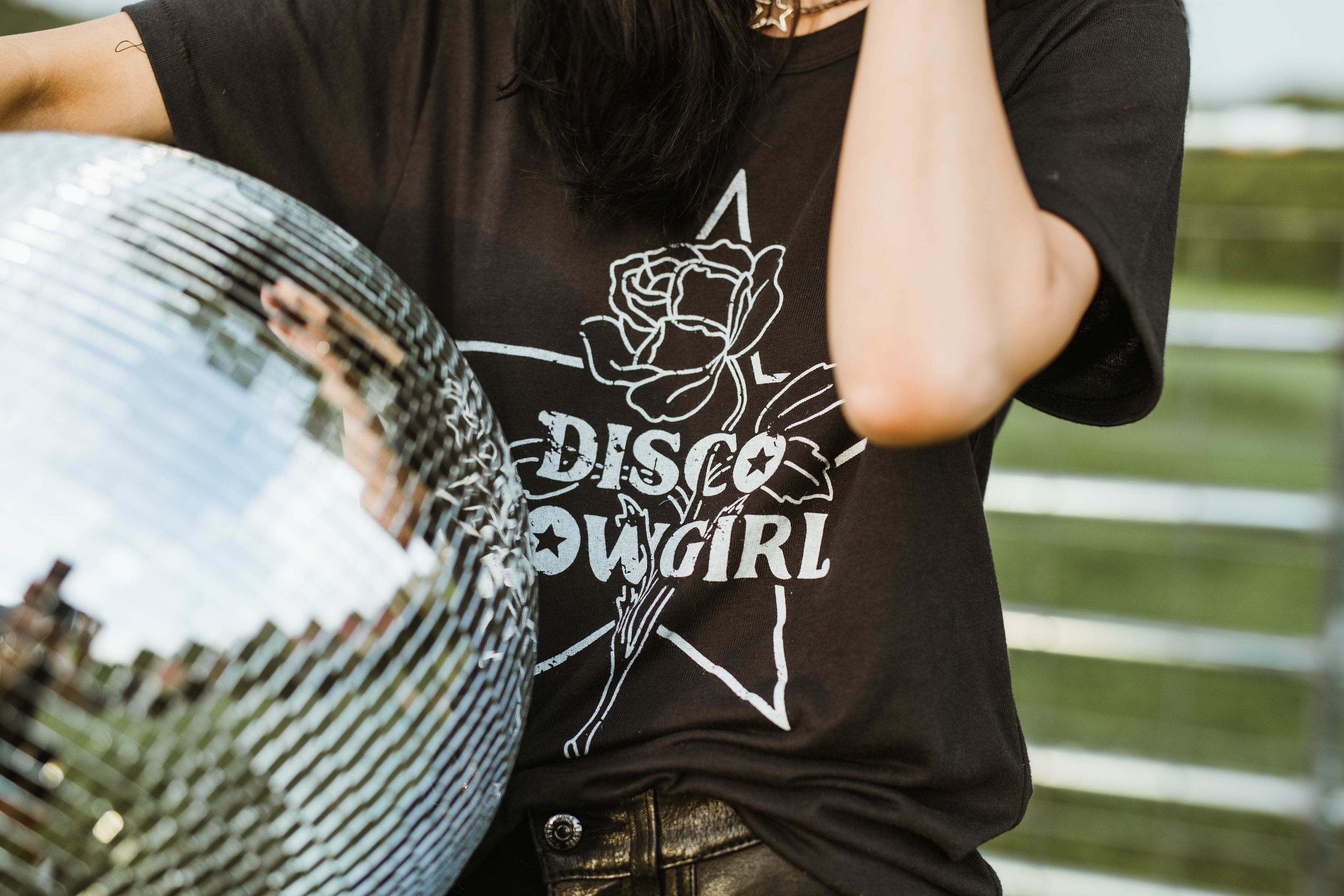 Cowgirl Tee- white on black – Disco Cowgirl