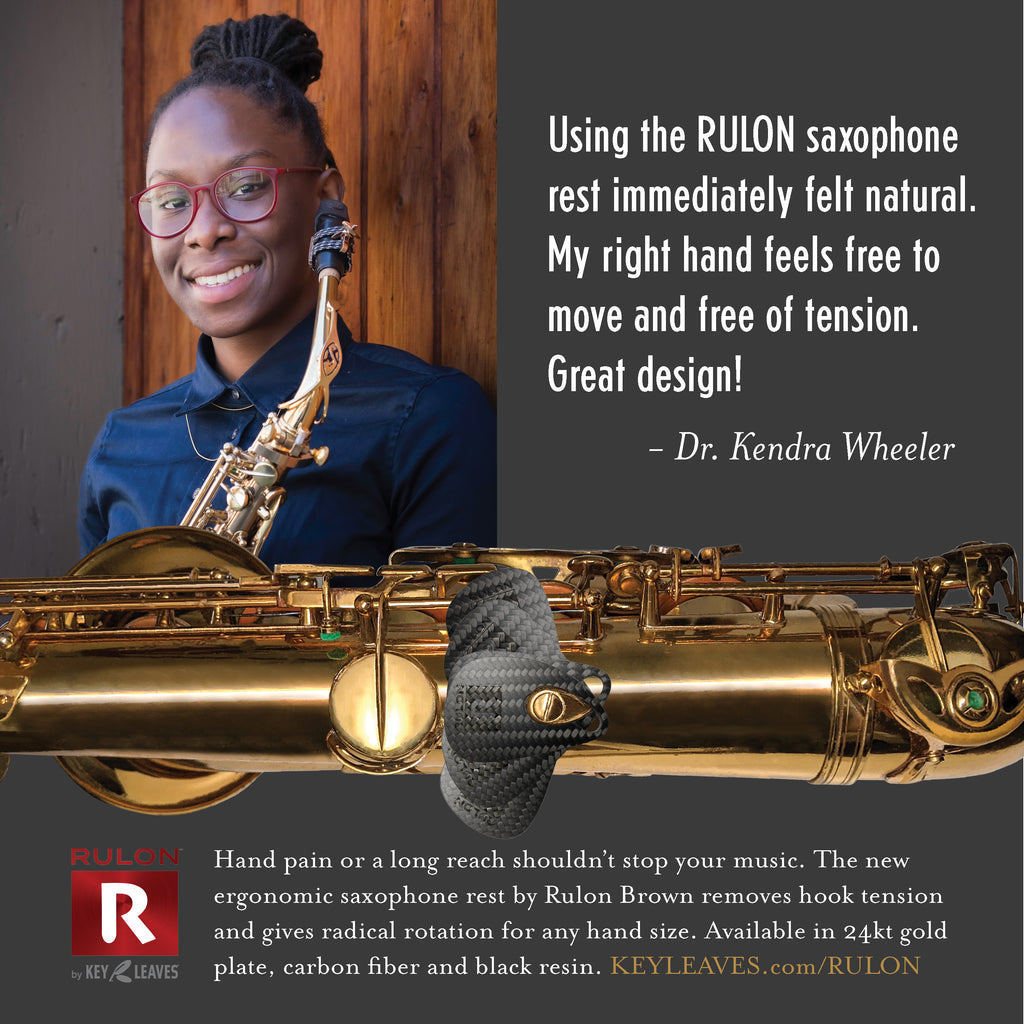 Saxophone teacher Dr. Kendra Wheeler recommends using the RULON saxophone thumb rest to promote healthy posture and prevent thumb pain and wrist pain.