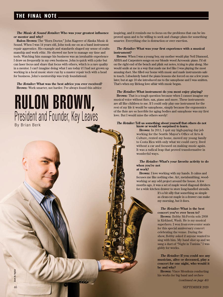 Saxophonist and inventor and president of Key Leaves speaks with Music & Sound Retailer magazine about his saxophone care products