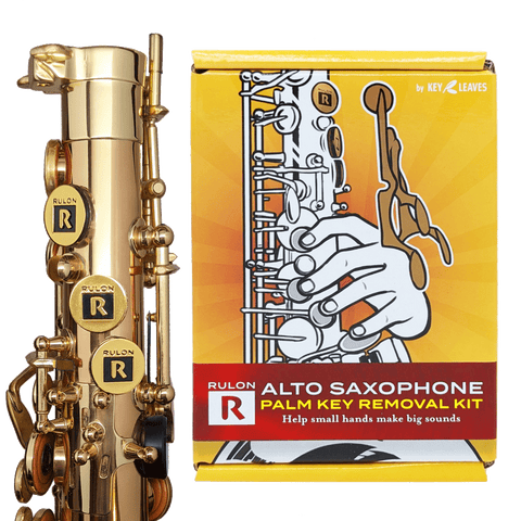 The RULON alto saxophone palm key removal kit helps children with small hands begin learning saxophone and reach the keys.