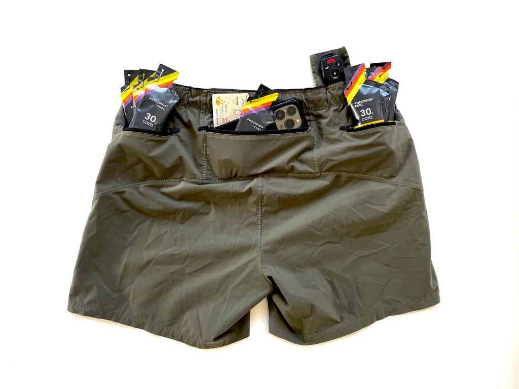 running shorts with pockets to carry gels, phone, key