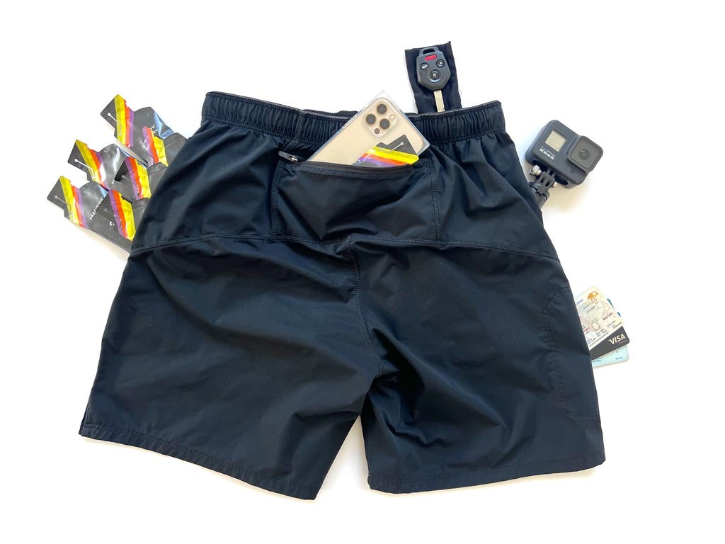 Pantalón corto para correr maratón para llevar geles y teléfono.