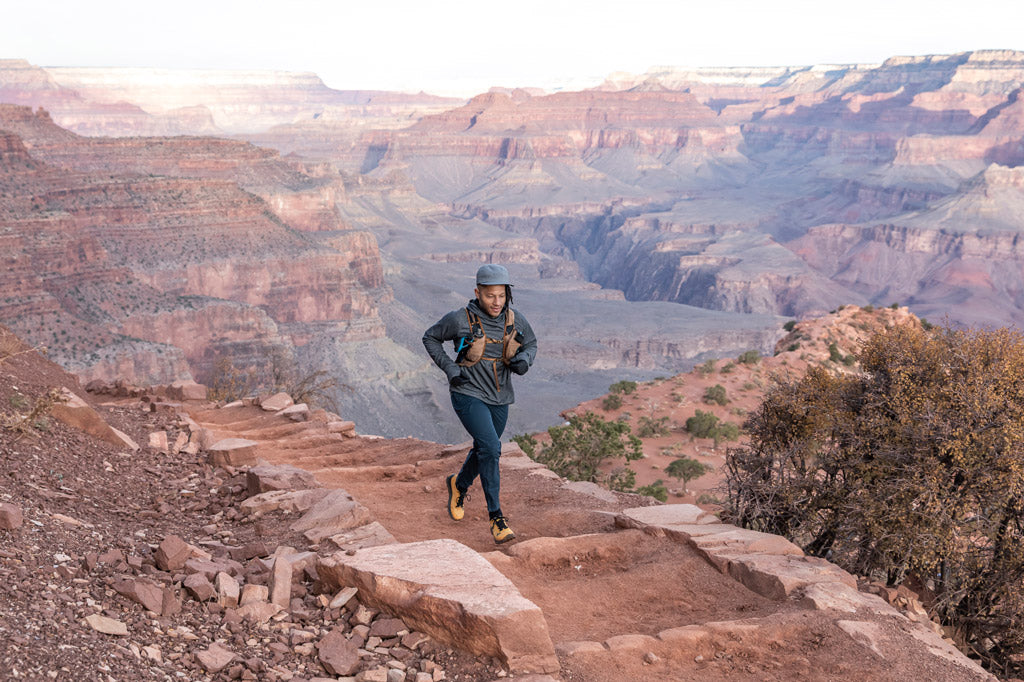 Kyle Whalum running uphill in the Grand Canyon