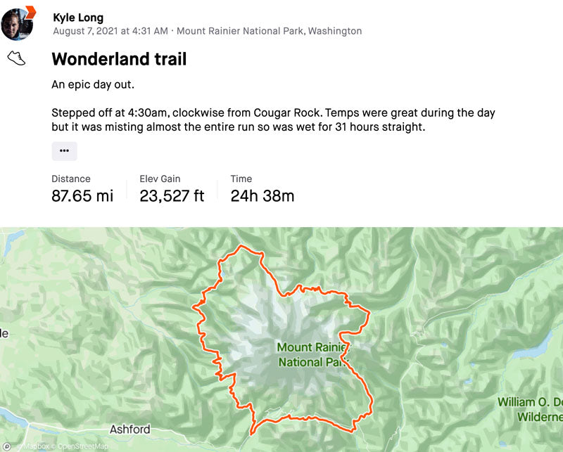 Kyle Long Strava Wonderland Trail Mt Rainier