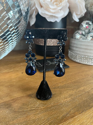 Clip-On Long Deep Blue Earrings With Silver Back - G. Marie's - Clip-on Earring Backs