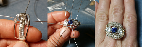 Cold fusion wire wrapped thai sapphire and herkimer diamond ring in progress