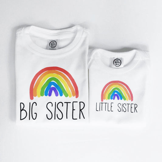 rainbow baby organic cotton big brother little sister birth reveal pregnancy announcement sibling matching shirt