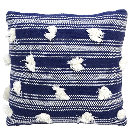 Blue 20" X 20" Decorative Throw Pillow with Pom Pom