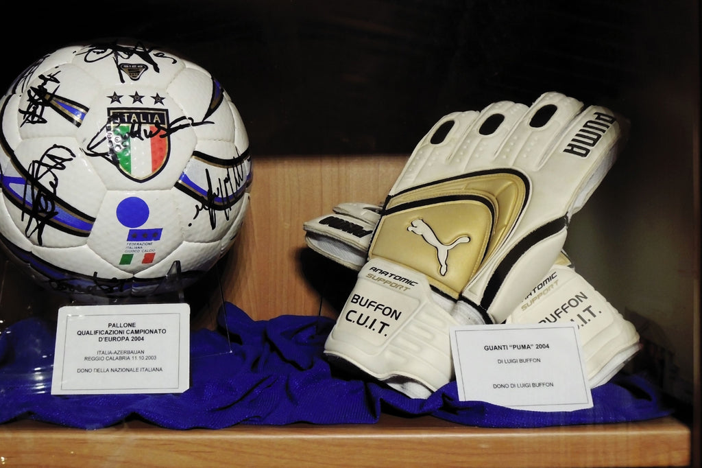 Autographed soccer ball and equipment at Italian National Football Museum in Florence