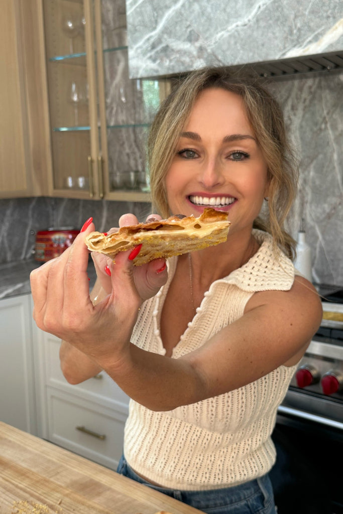 Giada holding Focaccia di Recco