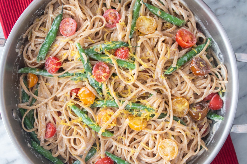 Whole Wheat Linguine With Ricotta, Green Beans And Tomatoes