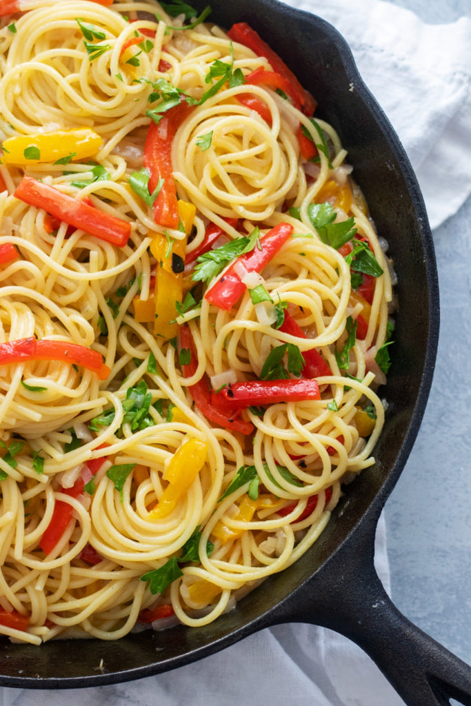 Spaghetti With Red And Yellow Peppers