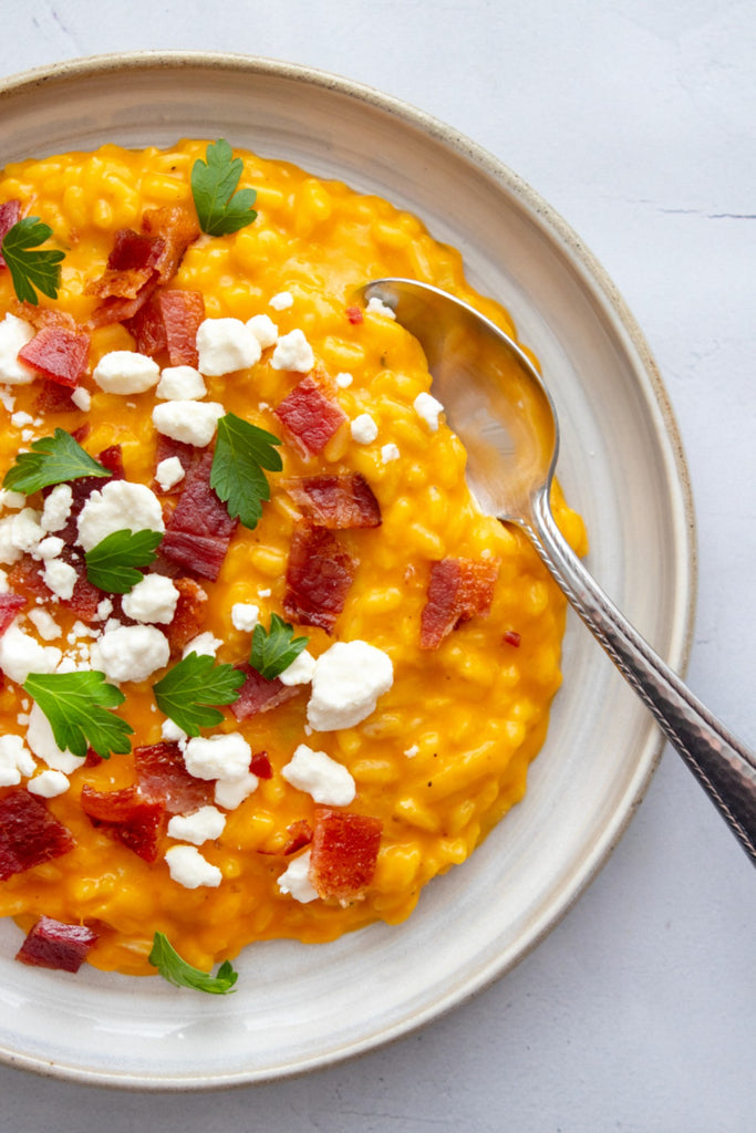 Pumpkin Risotto with Goat Cheese and Bacon