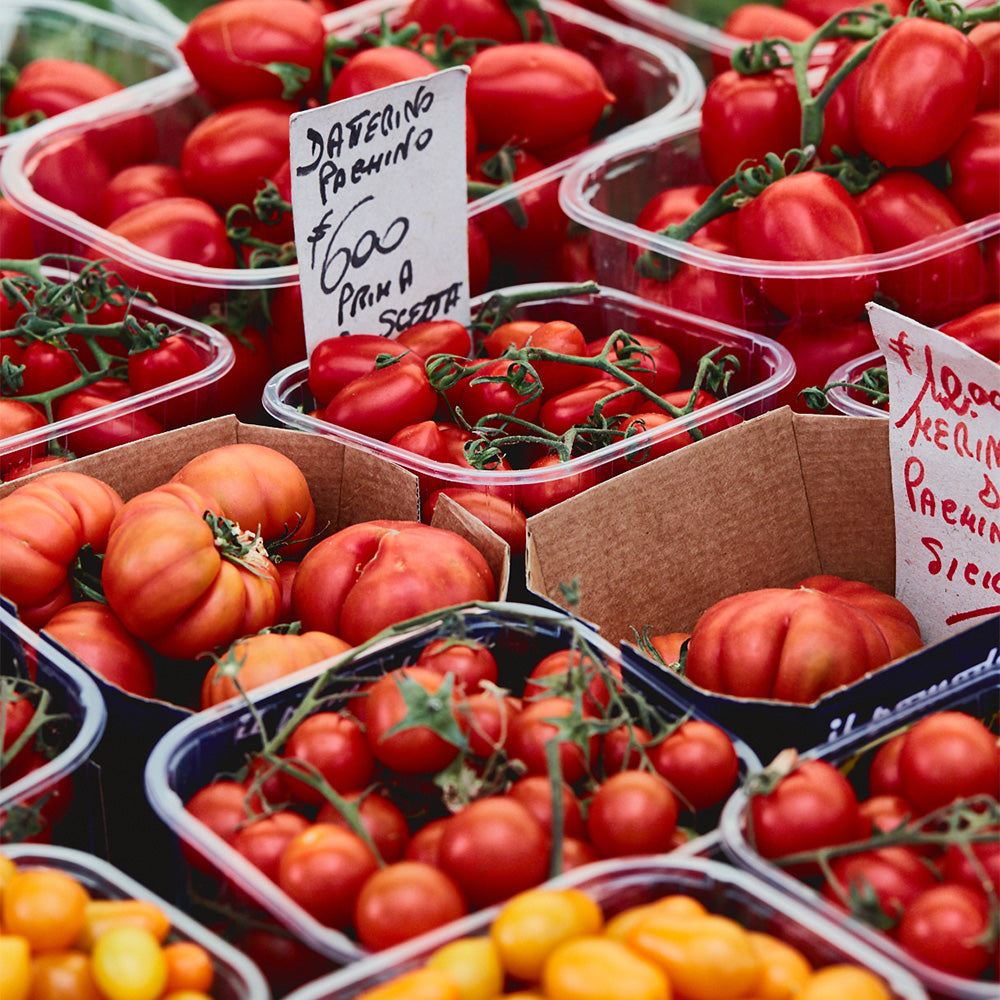 tomatoes at farmers market in italy