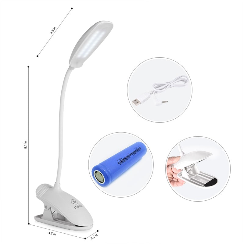 8W Clip-on 3 Brightness Rechargeable Book Lights