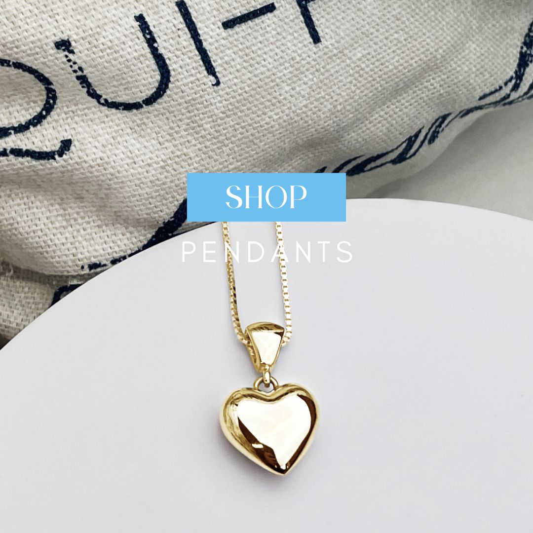 Solid gold and sterling silver pendants. Shop online or book your appointment to design your own custom pendant with us.