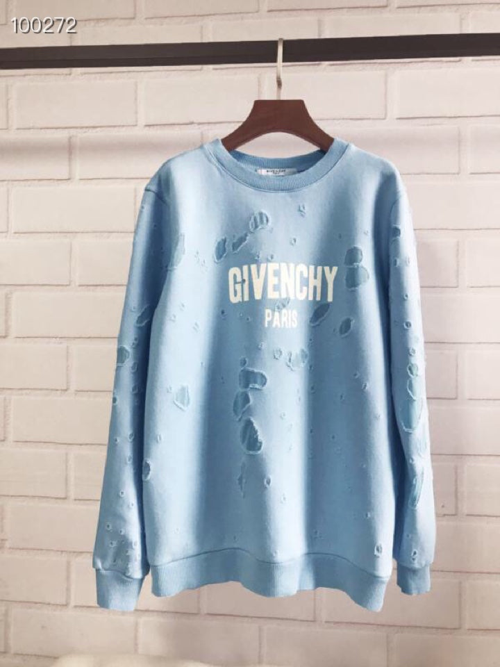 givenchy blue distressed hoodie