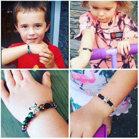 Kids bracelets with a calming essential oil blend 