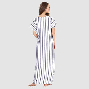100% Rayon Embroidered Striped Long Nighty - Style Gallery
