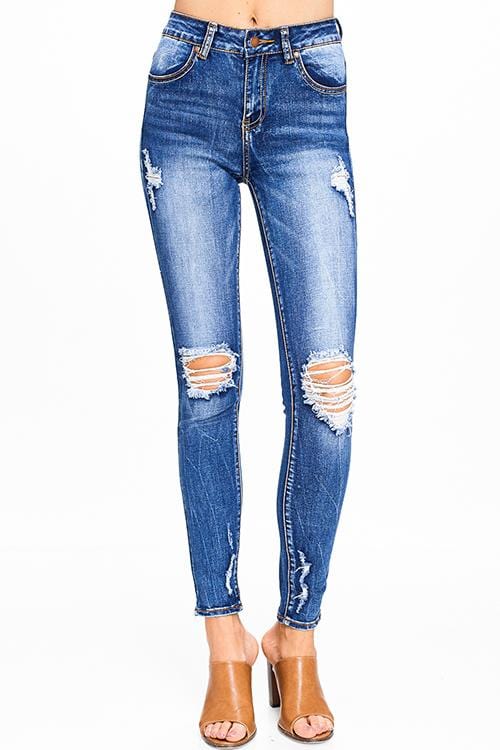 navy blue distressed jeans