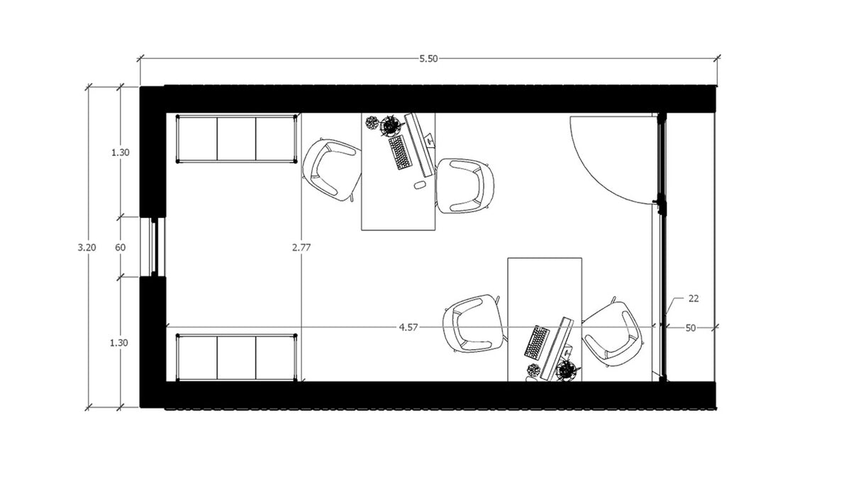 Plan interior pentru căsuța A-Shape 550 de la Mobexpert