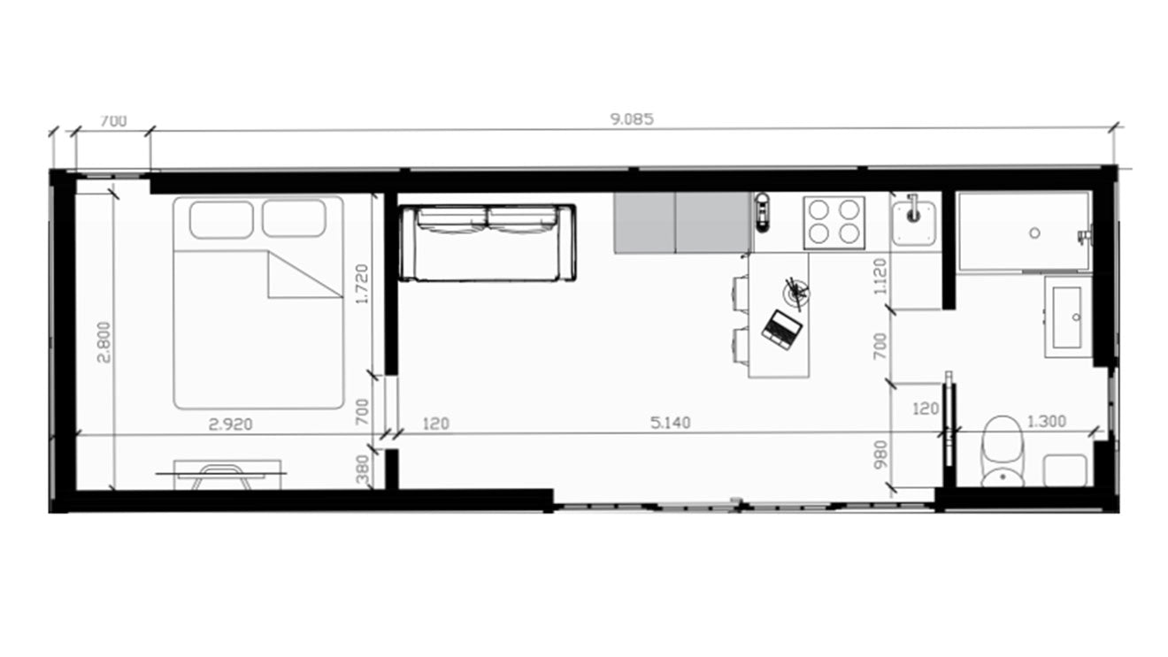 Plan interior pentru căsuța Cottage 1000 de la Mobexpert