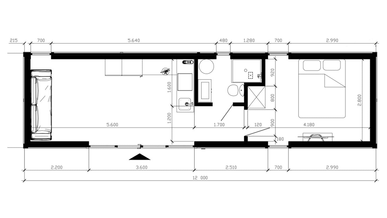 Plan interior pentru căsuța Cottage 1200v1 de la Mobexpert