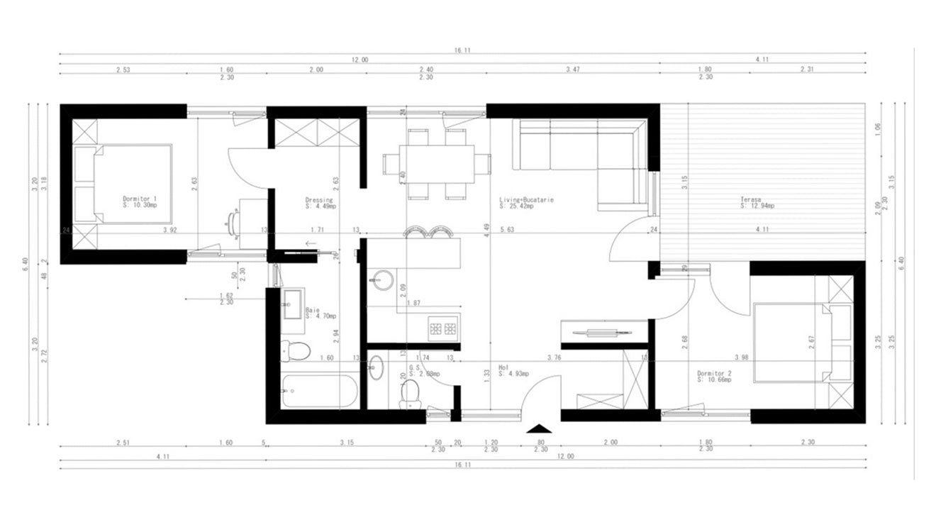 Plan interior pentru căsuța Kube cuplaj de la Mobexpert