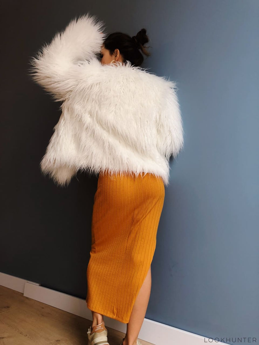 short white faux fur jacket