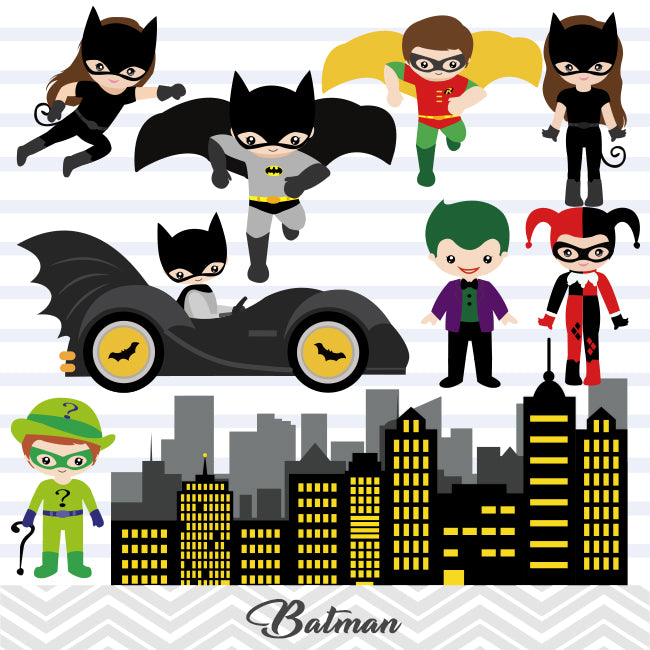 Batman Digital Clip Art, Joker and Harley Quinn Clipart, Superhero – Tracy  Digital Design