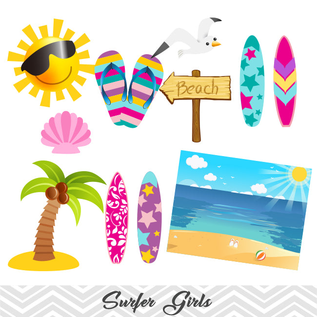 Girls Surfing Digital Clip Art, Surfer Girls Clipart – Tracy Digital Design
