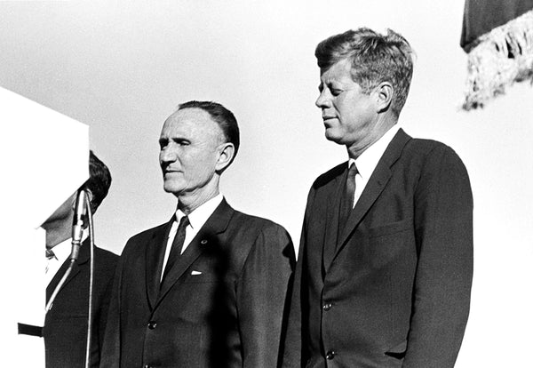 Montana Senator Mike Mansfield and President John F. Kennedy in Billings on September 25, 1963. Kennedy addressed a crowd of around 17,000 at the Yellowstone County Fairgrounds as part of an 11-state tour to promote national resource conservation. -- COURTESY BILLINGS GAZETTE AND WESTERN HERITAGE CENTER