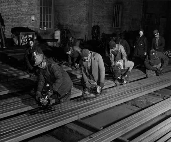 Grinders at Billet Mill, U.S. Steel Gary Works, 1943. -- CALUMET REGIONAL ARCHIVES, INDIANA UNIVERSITY NORTHWEST