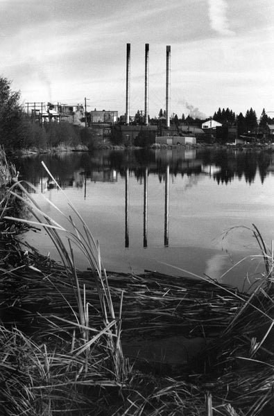 Looking across the mill pond at the Brooks-Scanlon powerhouse, circa 1985. COURTESY ROSEANNA PORTERFIELD